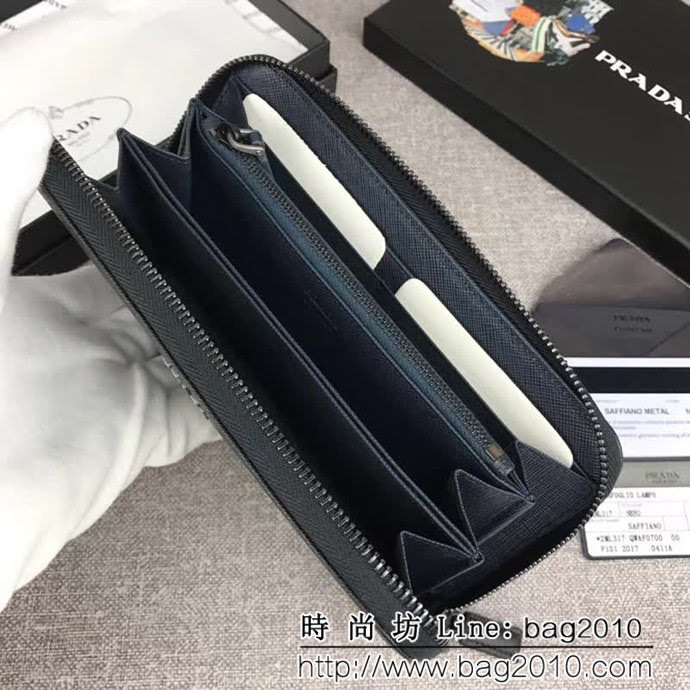 PRADA普拉達 專櫃最新爆款 十字紋牛皮 男士大號單拉鏈錢包 2ML317 DD1862